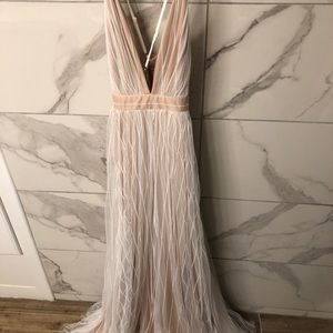 Nude and white tulle maxi dress
